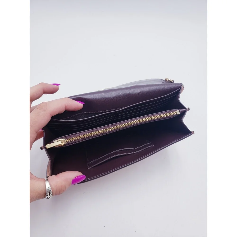 Coach Crossbody Bag Pink Signature Embossed Leather Turnlock Chain Clutch‎